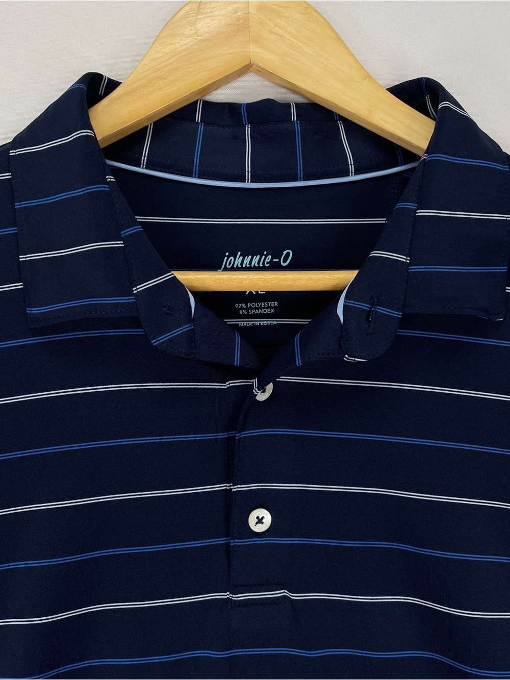 Johnnie-O Polo Shirt Men’s XL Navy Blue Striped Performance Golf Mint Condition